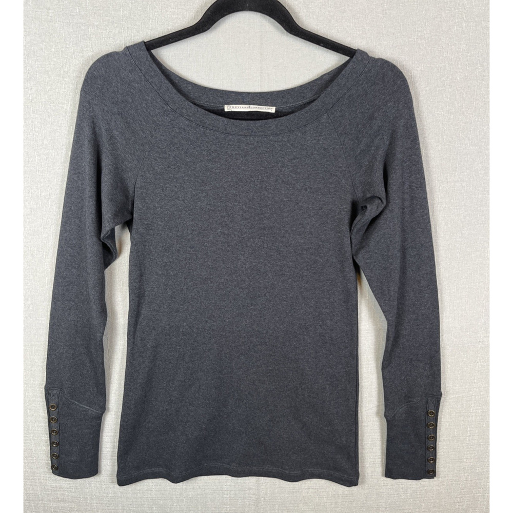 Peruvian Connection Long Sleeve T-Shirt Womens S Gray Button Sleeve Pima Cotton
